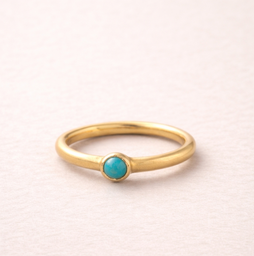 Dainty Turquoise Bezel Ring Size 5 Gold Tone Minimalist Stackable